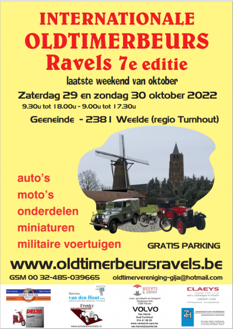 Affiche Oldtimerbeurs Ravels 29/30 oktober 2022