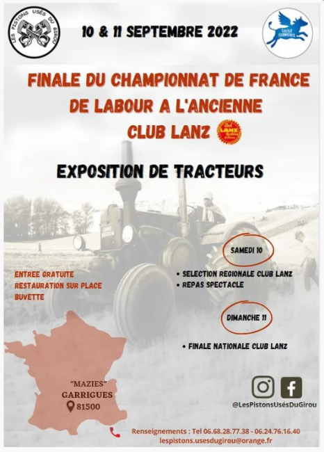 10 et 11 septembre "Mazies" GARRIGUES ( 81) Finale du Championnat de France de labour à l'ancienne du Club Lanz
